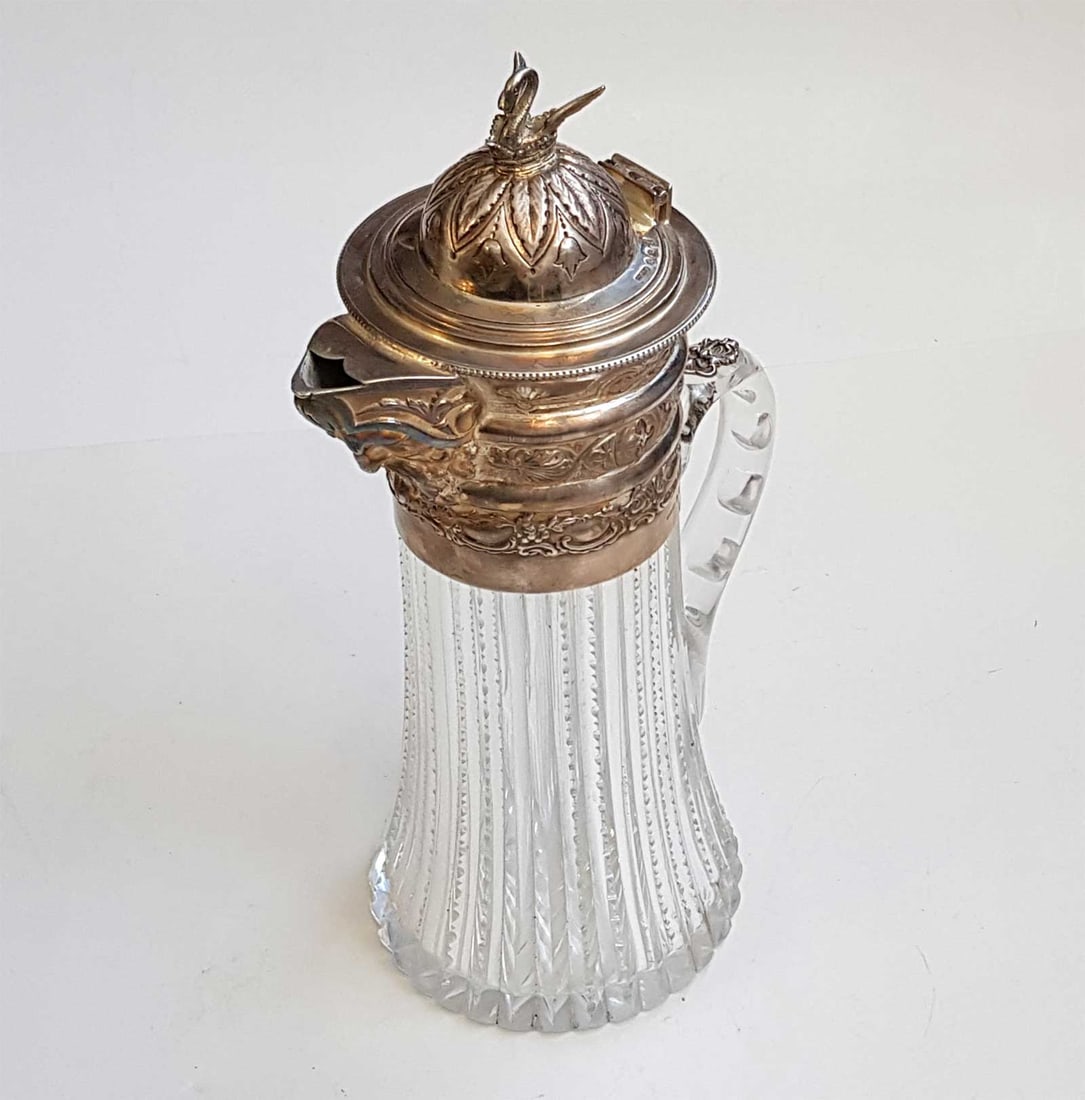 RARE RUSSIAN SILVER-MOUNTED CUT GLASS CLARET JUG WITH SWAN FINIAL (1 of 20)