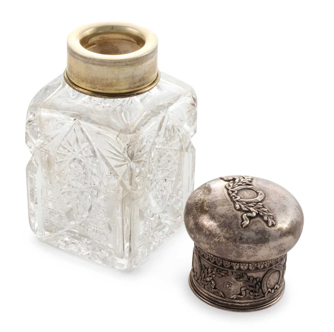 RARE RUSSIAN IMPERIAL SILVER-MOUNTED CUT GLASS DECANTER BY THE 22ND ARTEL: No Reserve! Limited-Time Price Reduction! RARE RUSSIAN IMPERIAL SILVER-MOUNTED CUT GLASS DECANTER BY THE 22ND ARTEL Presented is a rare antique Russian Imperial silver-mounted cut glass decanter datin