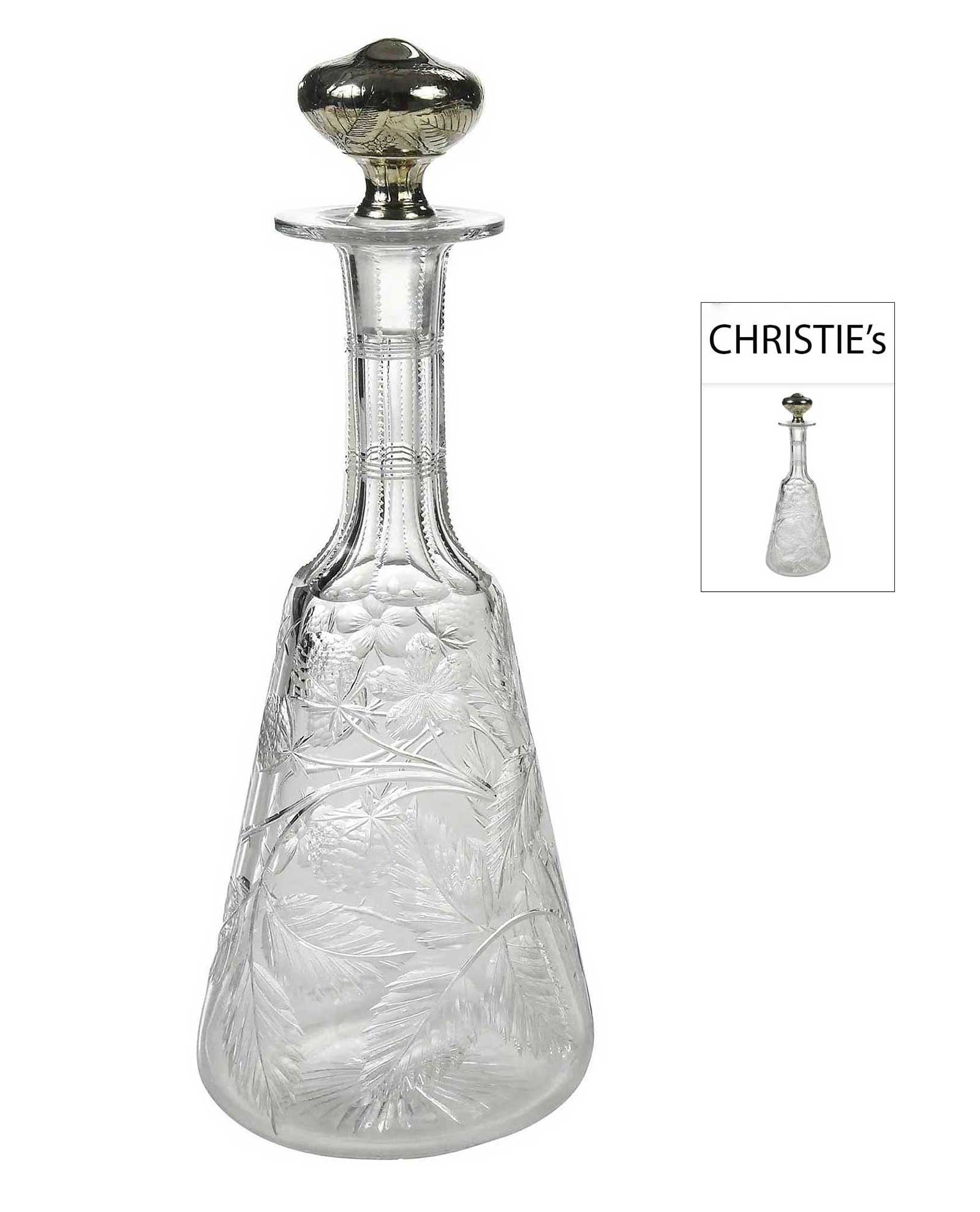 TIFFANY & CO. - AMERICAN SILVER-MOUNTED CUT GLASS DECANTER CIRCA 1915 FROM CHRISTIE'S: No Reserve! Limited-Time Price Reduction! TIFFANY & CO. - AMERICAN SILVER-MOUNTED CUT GLASS DECANTER CIRCA 1915 FROM CHRISTIE'S Presented is an elegant American silver-mounted cut glass decanter by Ti