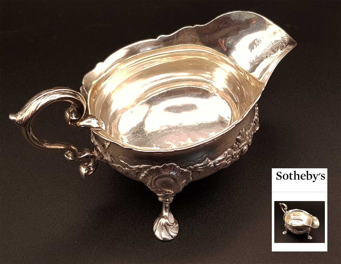 EXTREMELY RARE GEORGE II ENGLISH STERLING SILVER CREAM BOAT 1731 FROM SOTHEBY'S (1 of 16)