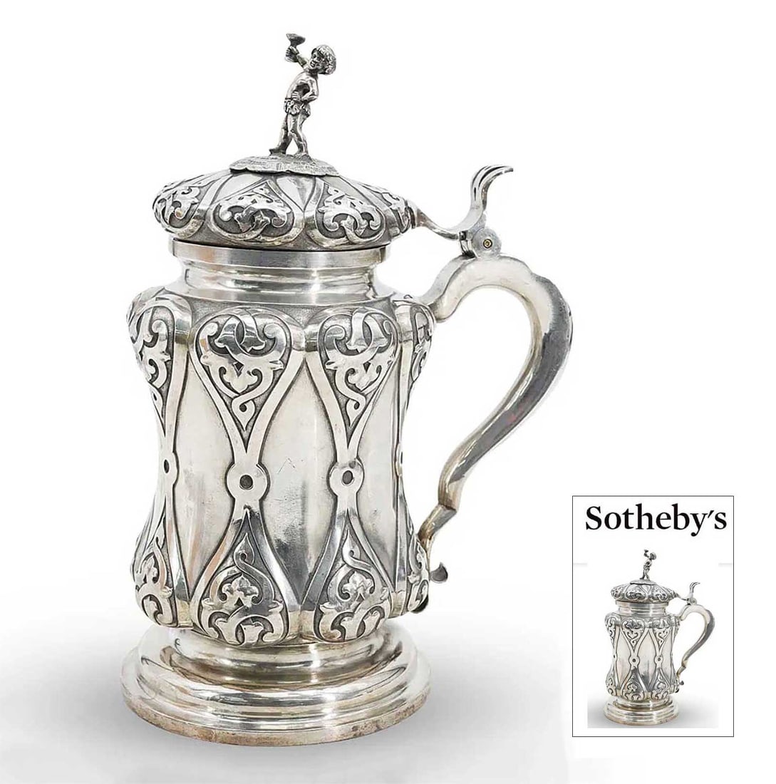 LARGE RUSSIAN SILVER LIDDED TANKARD WITH CHERUB FINIAL 1867 FROM SOTHEBY'S (1 of 13)