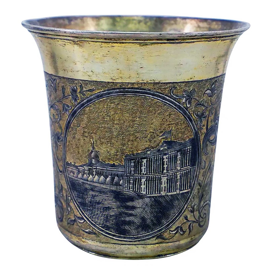 RARE ANTIQUE JEWISH RUSSIAN SILVER KIDDUSH CUP WITH SHARKSKIN TECHNIQUE 1844 (1 of 16)