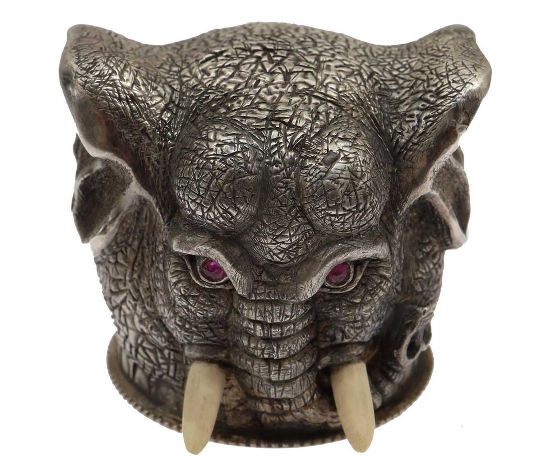ANTIQUE RUSSIAN GILT SILVER ELEPHANT HEAD STIRRUP CHARKA CUP (1 of 17)