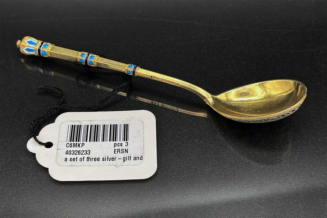 ANTIQUE RUSSIAN IMPERIAL SILVER GILT & ENAMEL SPOON, 1886, FROM SOTHEBY'S (1 of 11)