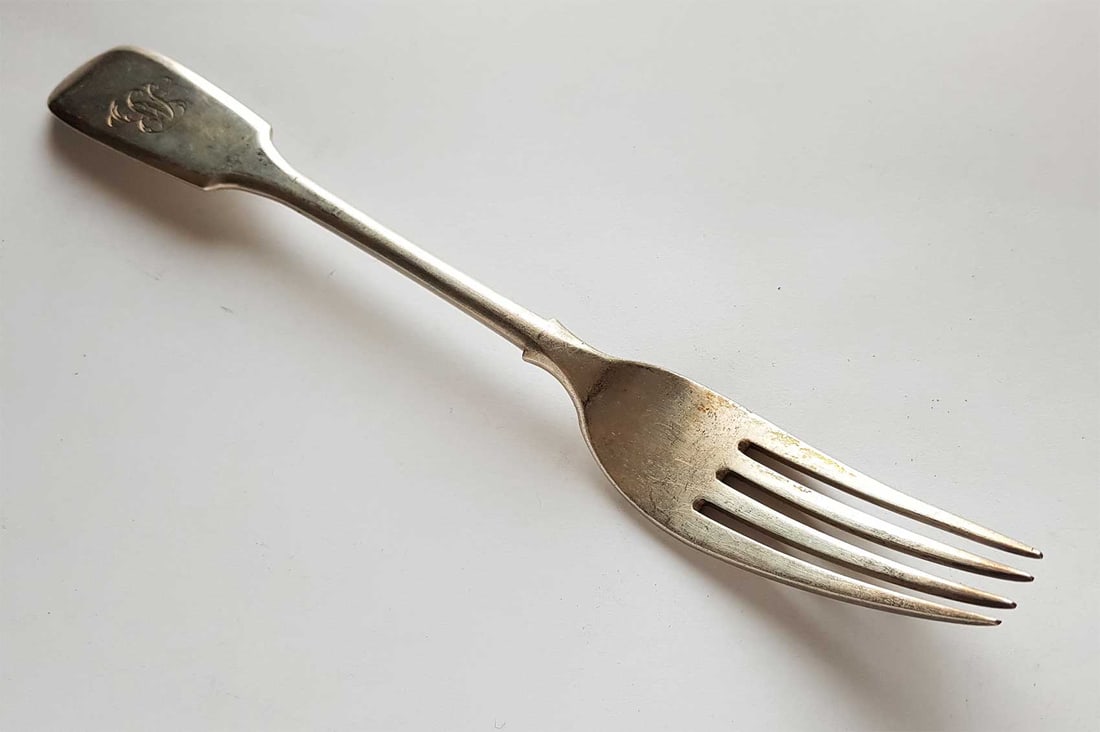 FABERGE - RUSSIAN IMPERIAL SILVER LUNCHEON FORK, MONOGRAMMED & NAMED (1 of 13)