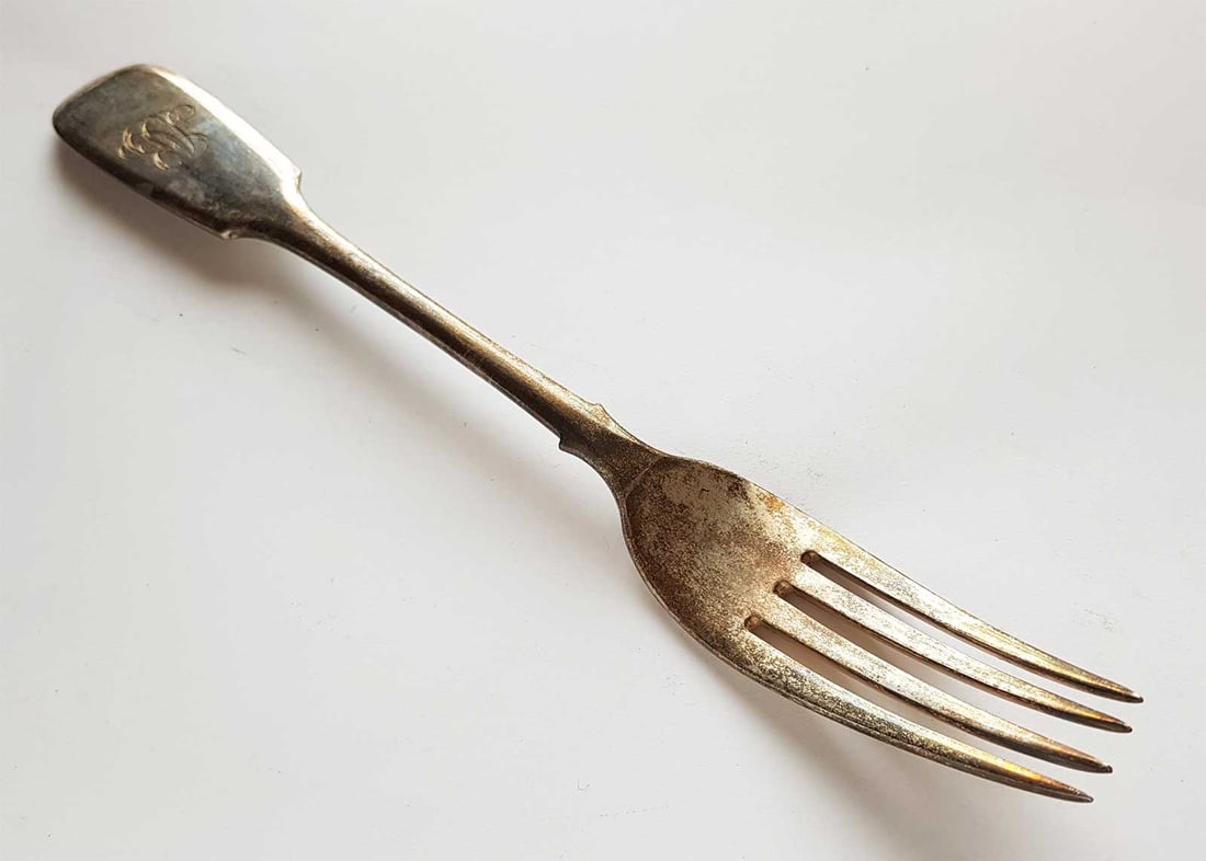 FABERGE - RUSSIAN IMPERIAL SILVER LUNCHEON FORK, ANTONIE VOLKOFF (1 of 12)