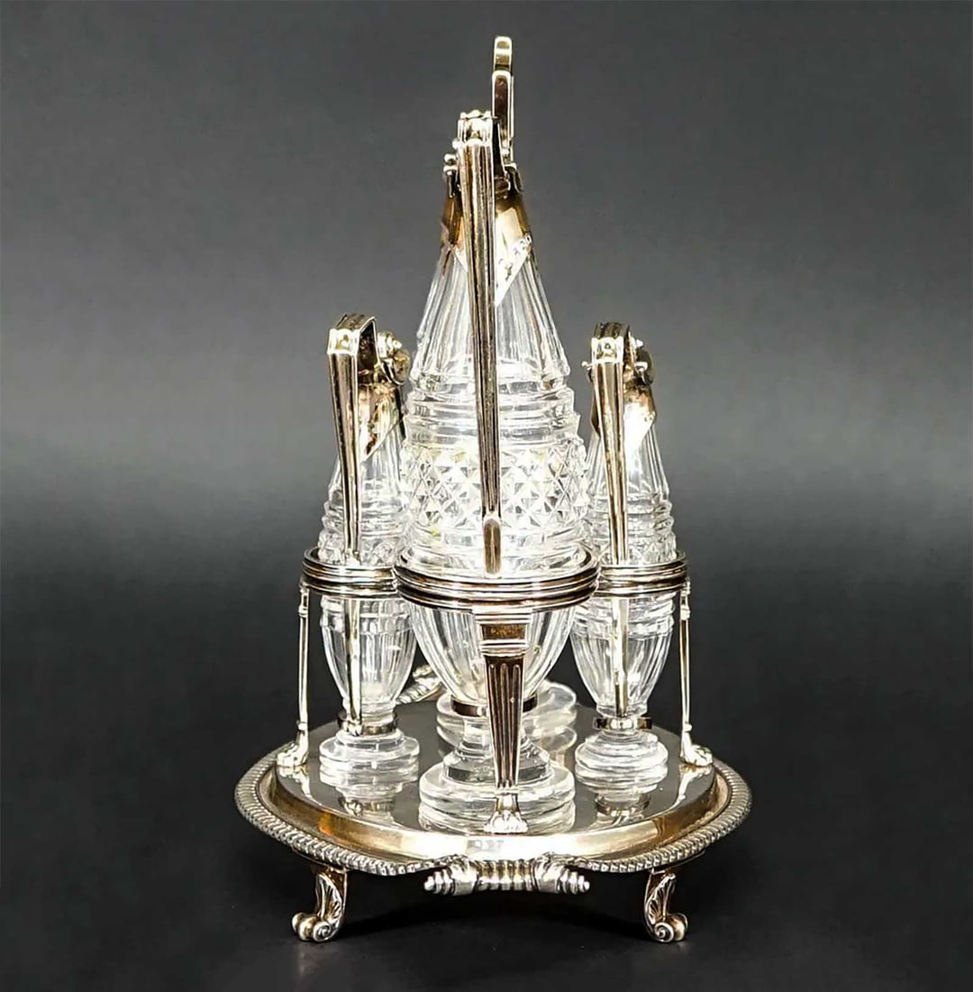 PAUL STORR - GEORGE III SILVER & CUT GLASS CRUET SET, LONDON, 1806 (1 of 18)