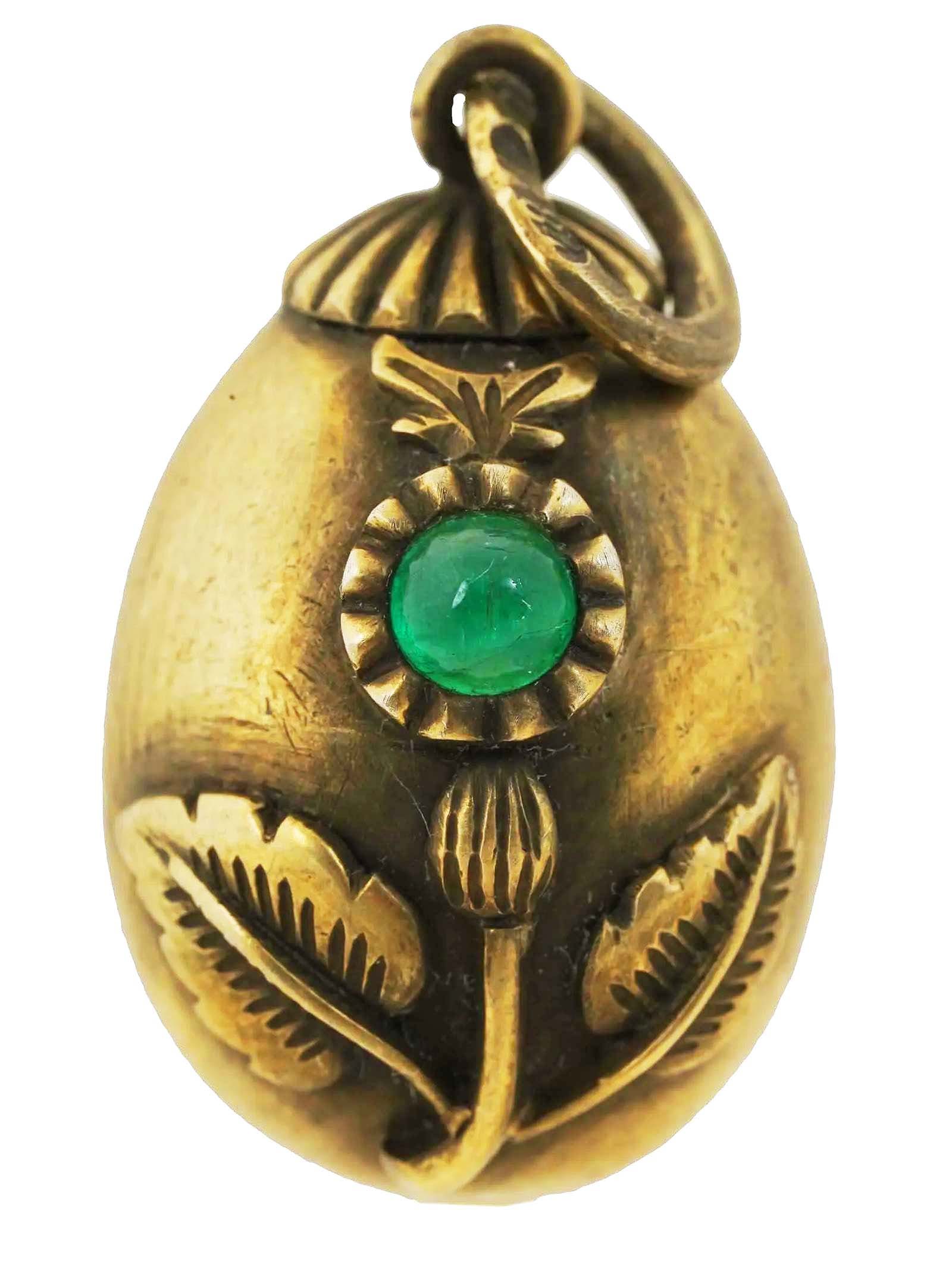 ANTIQUE RUSSIAN SILVER CLOISONNE ENAMEL EASTER EGG PENDANT WITH GREEN GEMSTONE (1 of 11)