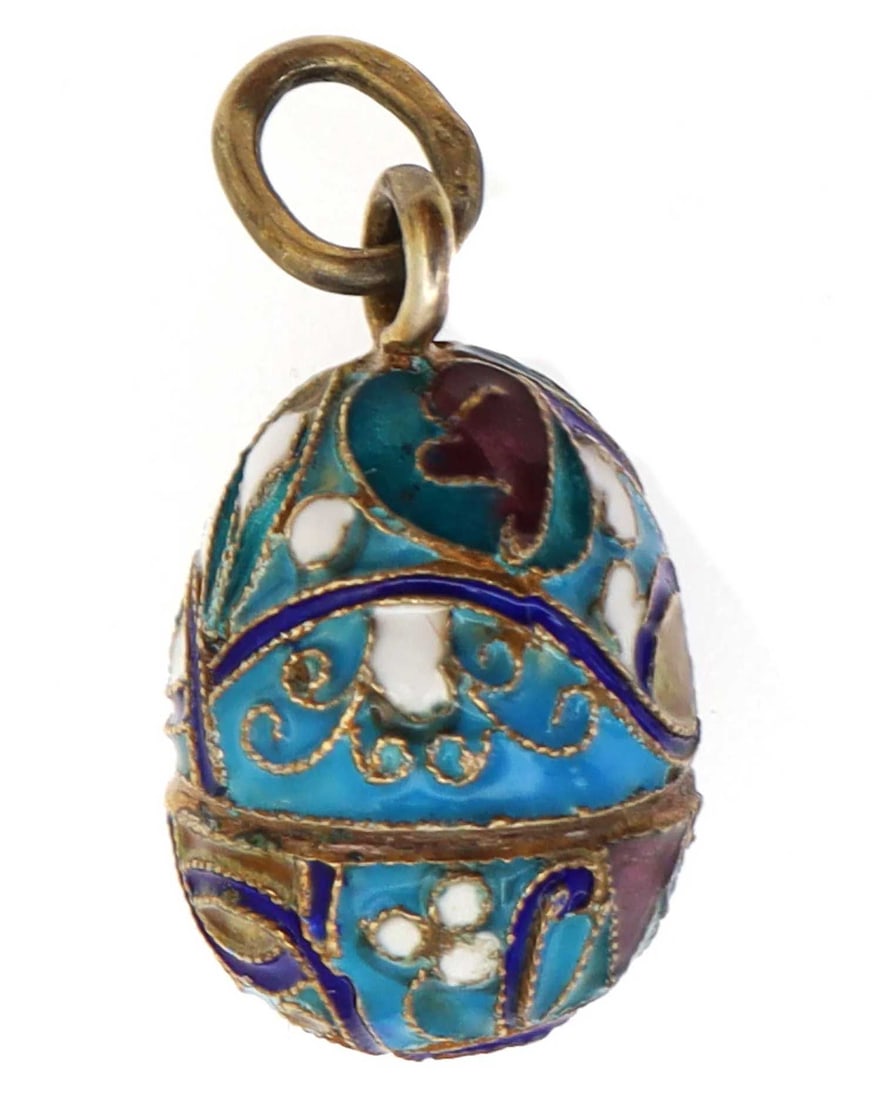 ANTIQUE RUSSIAN SILVER CLOISONNE ENAMEL EASTER EGG PENDANT (1 of 9)