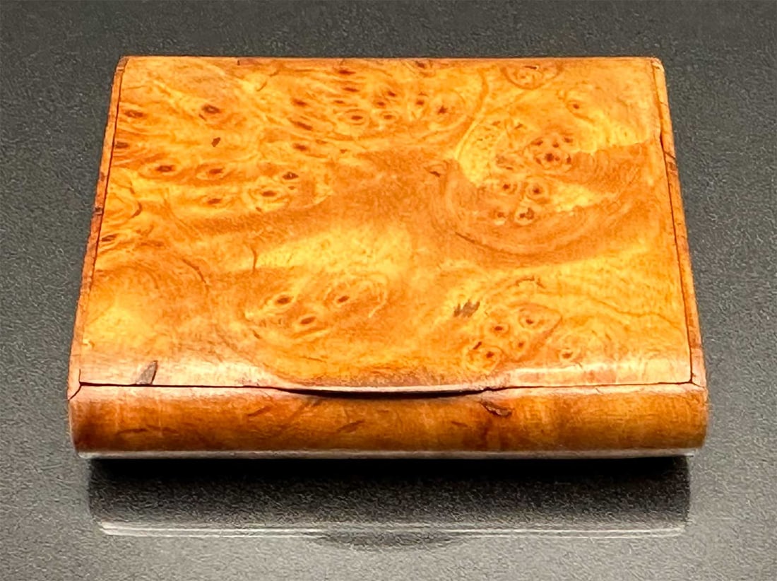ANTIQUE RUSSIAN KARELIAN BIRCH WOOD CIGARETTE CASE, MAKER MARKED (1 of 12)