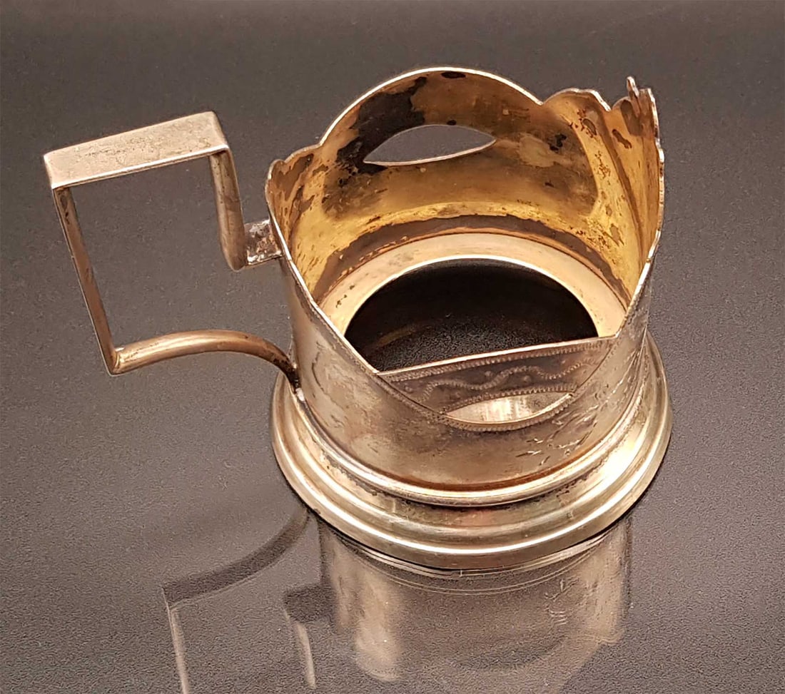ANTIQUE RUSSIAN IMPERIAL GILT SILVER TEA GLASS HOLDER - HALLMARKED PODSTAKANNIK (1 of 13)