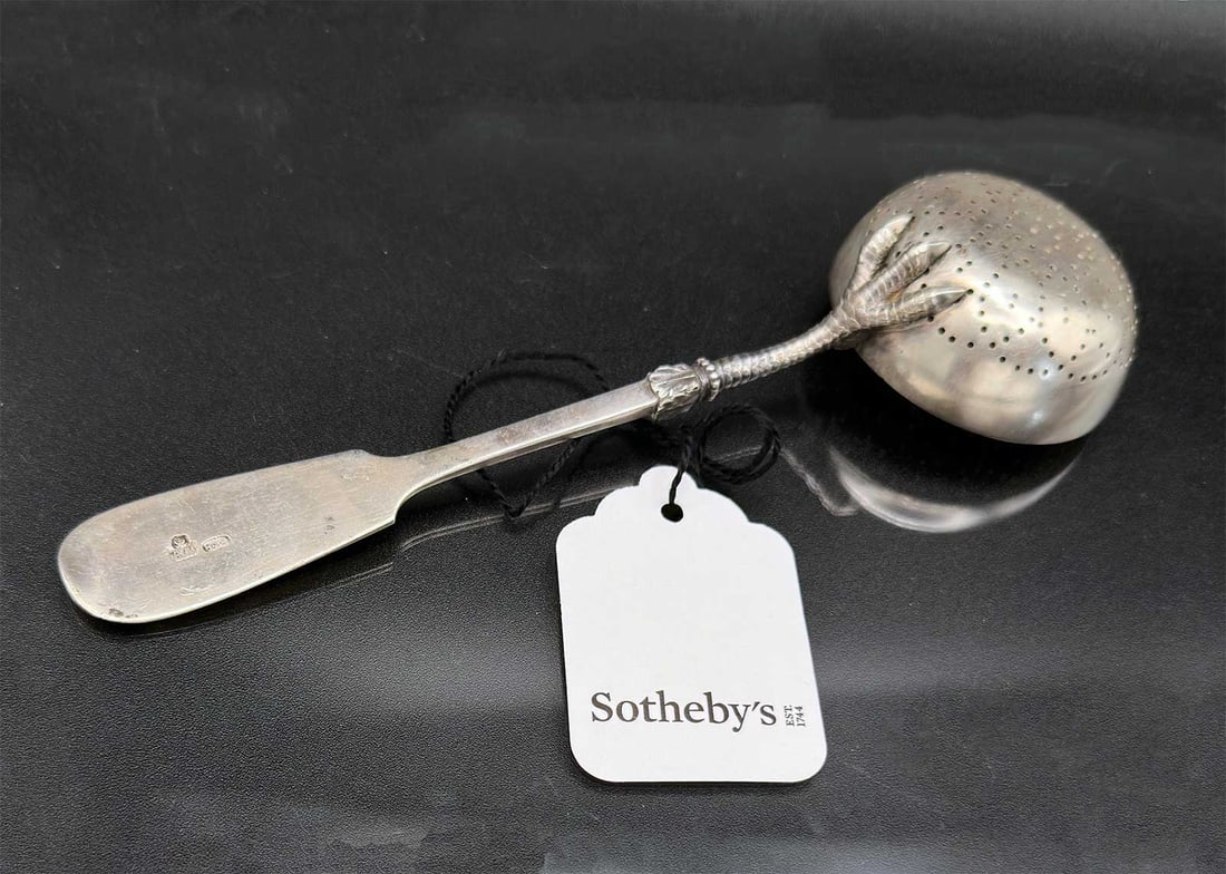 ANTIQUE RUSSIAN IMPERIAL SILVER-GILT TEA STRAINER WITH EAGLE CLAW HANDLE FROM SOTHEBY'S (1 of 18)
