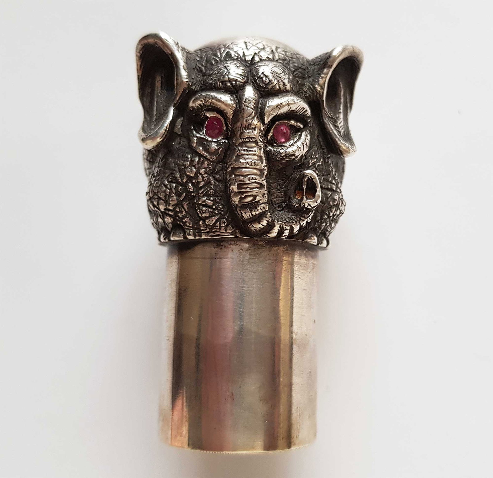 RARE ANTIQUE RUSSIAN GILT SILVER ELEPHANT HEAD STIRRUP CUP WITH GEMSTONE EYES (1 of 13)