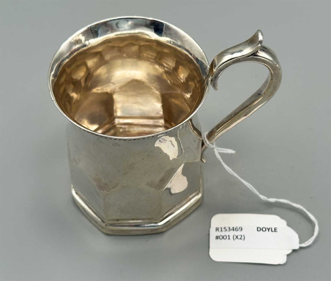 RARE ANTIQUE AMERICAN STERLING SILVER MUG, PART-FACETED, 1850S (1 of 17)