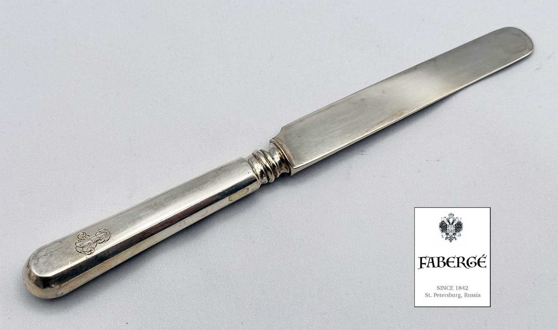 FABERGÉ RUSSIAN IMPERIAL SILVER KNIFE WITH ANTONIE VOLKOFF PROVENANCE: No Reserve! Limited-Time Price Reduction! FABERGÉ RUSSIAN IMPERIAL SILVER KNIFE WITH ANTONIE VOLKOFF PROVENANCE Presented is a rare Russian Imperial silver knife crafted by the legendary House of Kar
