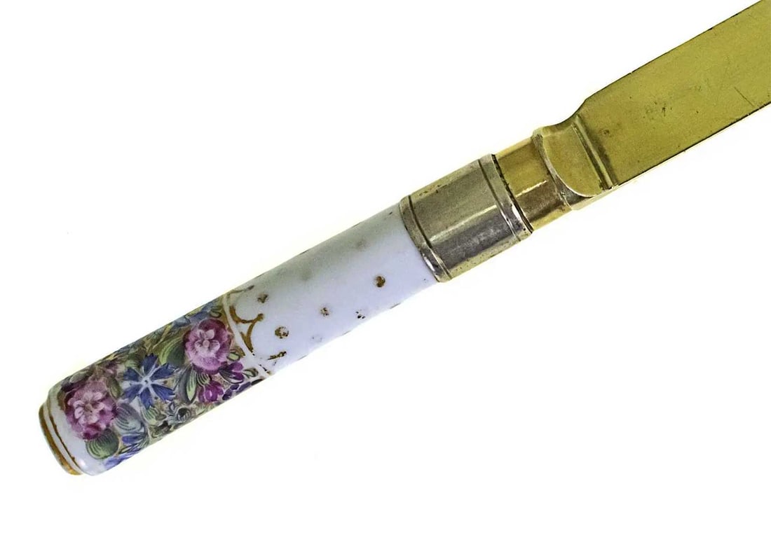 EXTREMELY RARE RUSSIAN IMPERIAL SILVER GILT & PORCELAIN KNIFE, ST. PETERSBURG, 1798 (1 of 16)