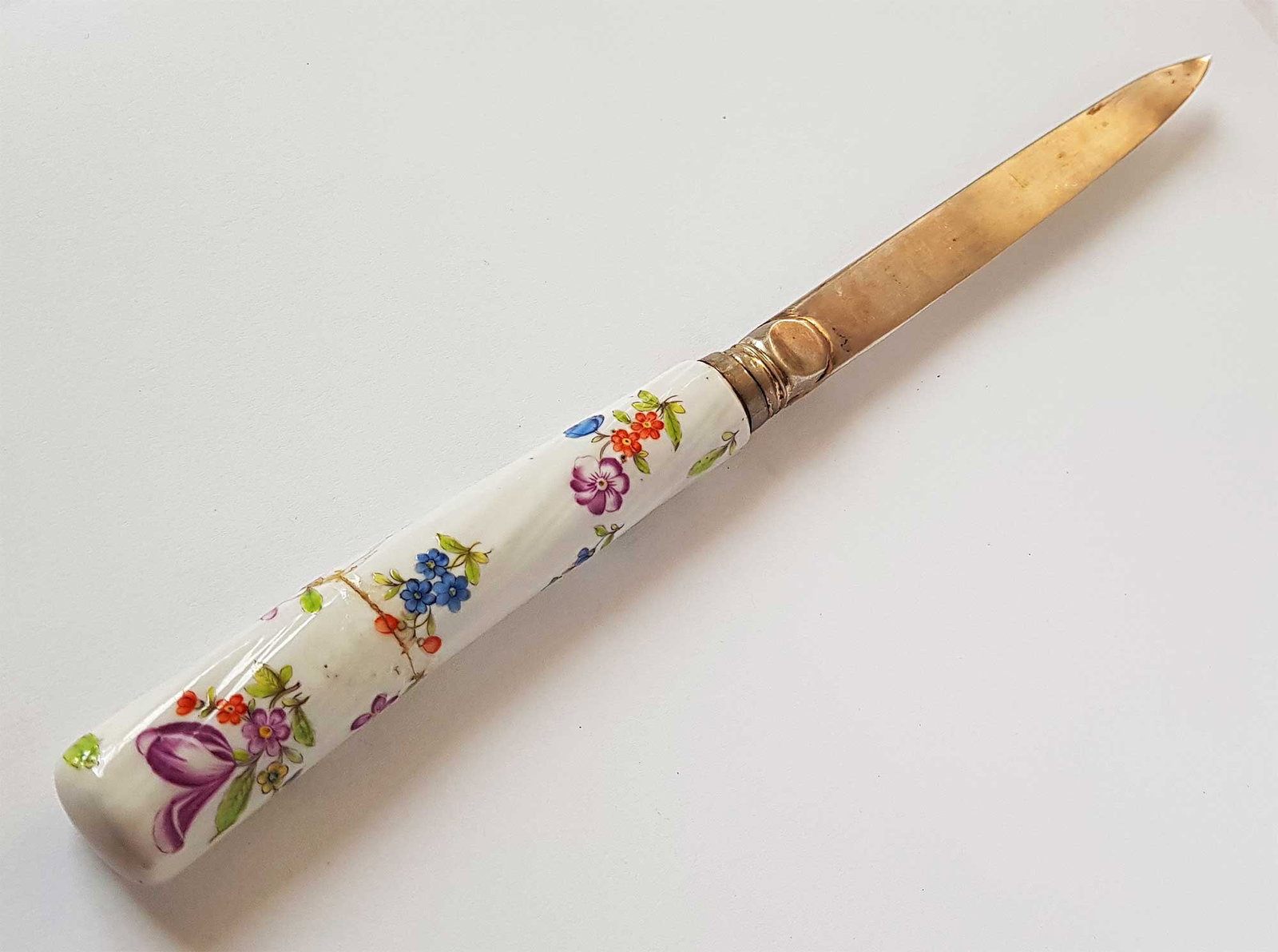EXTREMELY RARE RUSSIAN IMPERIAL SILVER GILT & PORCELAIN KNIFE, CATHERINE II, ST. PETERSBURG, CIRCA (1 of 14)