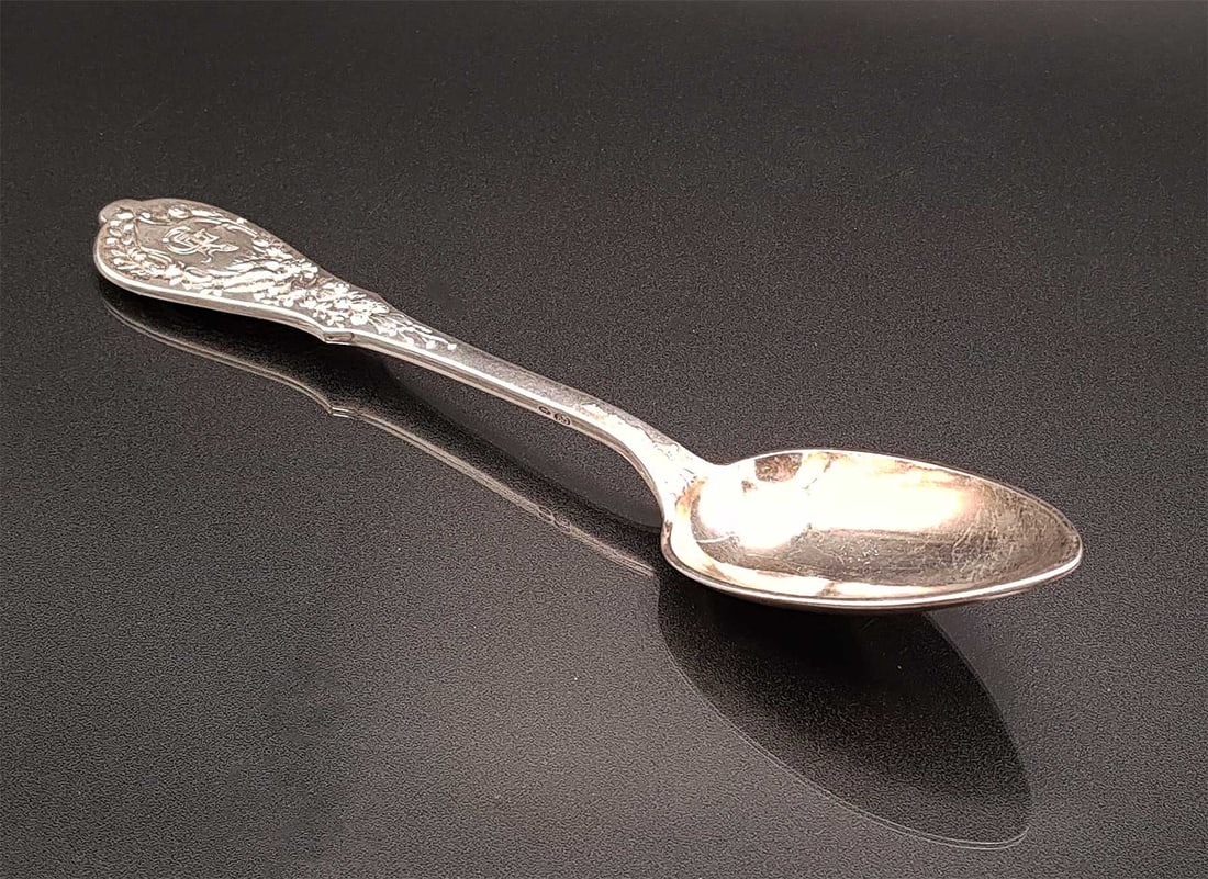 PAVEL OVCHINNIKOV RUSSIAN IMPERIAL SILVER LARGE TABLE SPOON WITH CYRILLIC MONOGRAM (1 of 14)