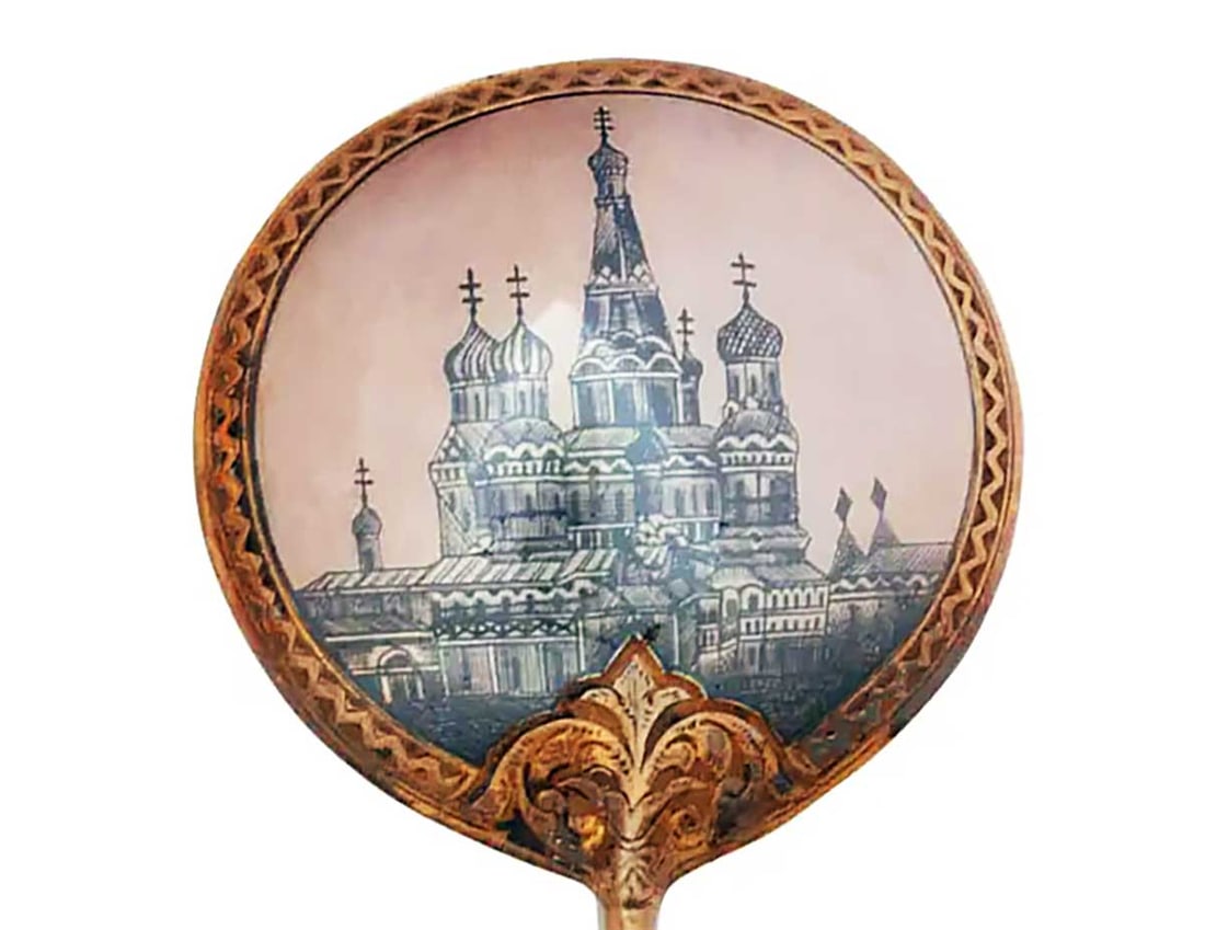 MARIA SEMENOVA RARE LARGE ANTIQUE RUSSIAN GILT SILVER & NIELLO SPOON WITH MOSCOW KREMLIN DESIGN: No Reserve! Limited-Time Price Reduction! MARIA SEMENOVA RARE LARGE ANTIQUE RUSSIAN GILT SILVER & NIELLO SPOON WITH MOSCOW KREMLIN DESIGN Presented is a rare large antique Russian gilt-silver and niel