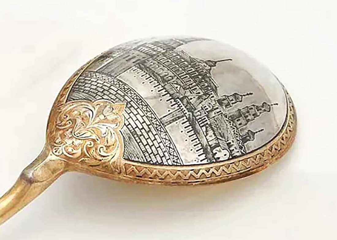 RARE LARGE ANTIQUE RUSSIAN SILVER GILT & NIELLO SPOON WITH SPASSKAYA TOWER DESIGN (1 of 9)