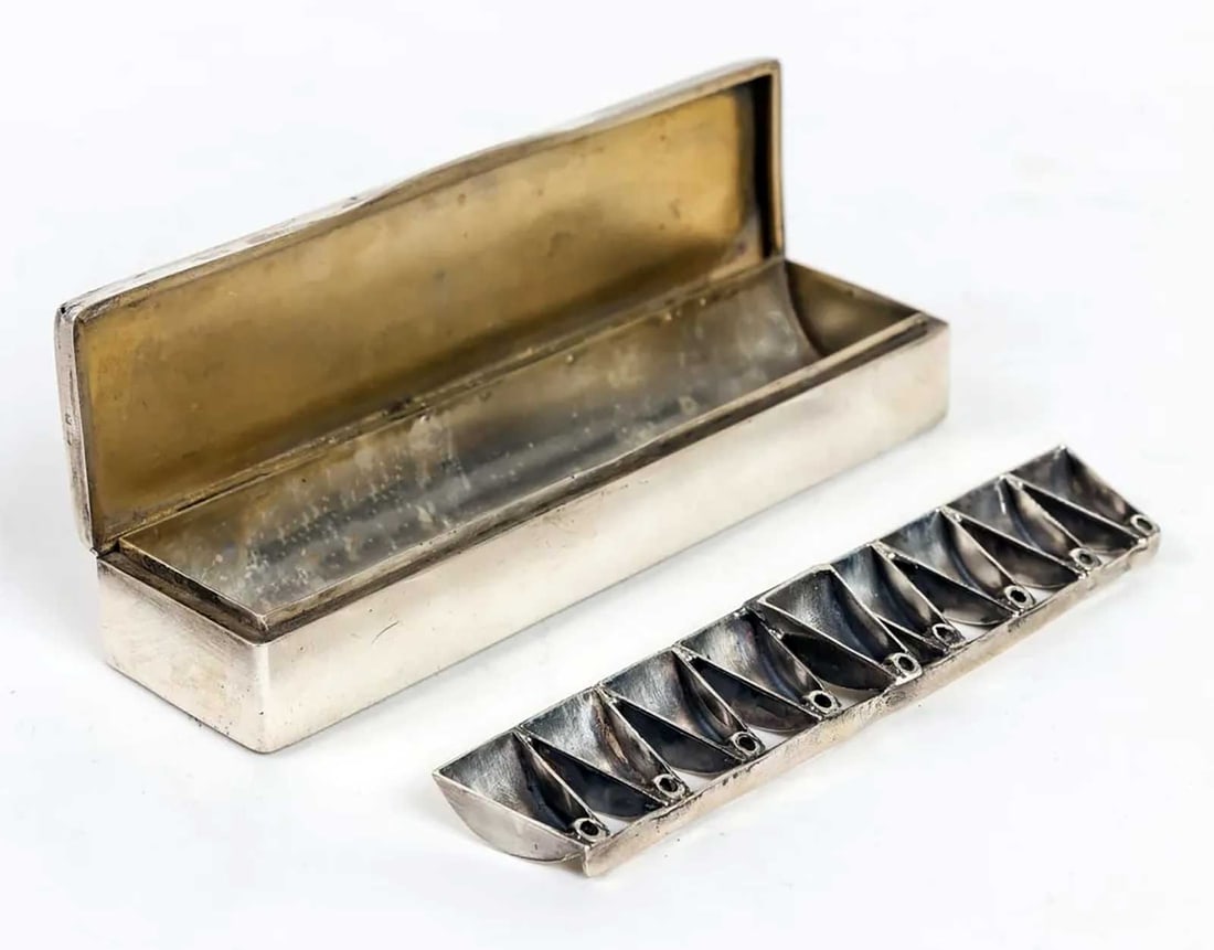 EXTREMELY RARE JEWISH JUDAICA SILVER & ENAMEL TRAVEL MENORAH (1 of 10)