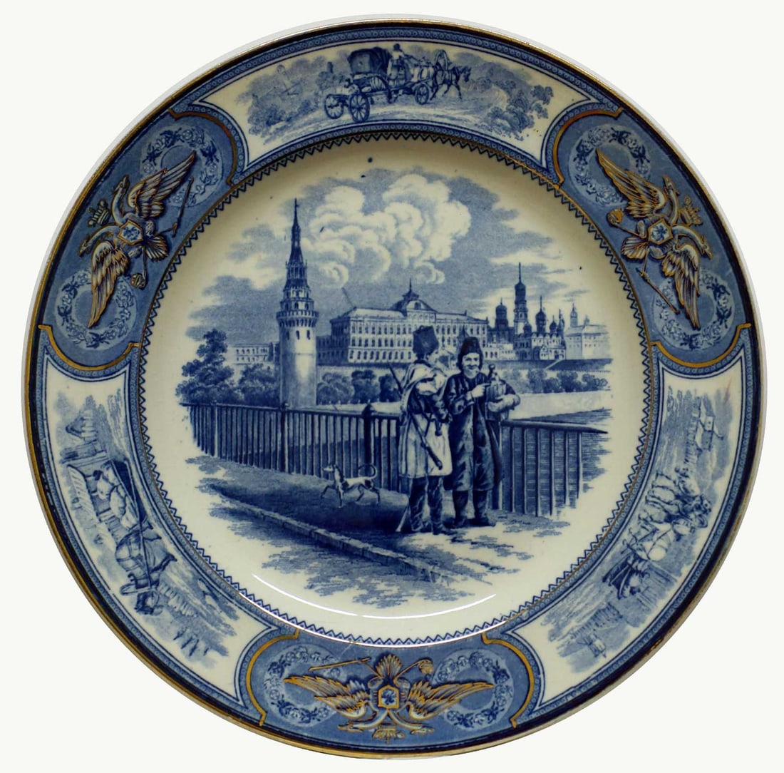 RARE ANTIQUE WEDGWOOD PORCELAIN PLATE FOR THE RUSSIAN MARKET, HAND-PAINTED, 19TH CENTURY (1 of 16)