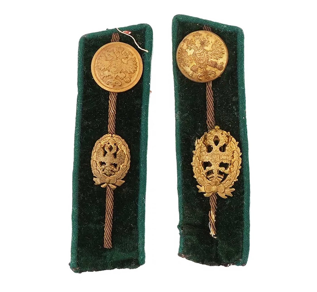 RARE RUSSIAN IMPERIAL MILITARY COLLAR TABS WITH GOLD BULLION EMBROIDERY (1 of 5)
