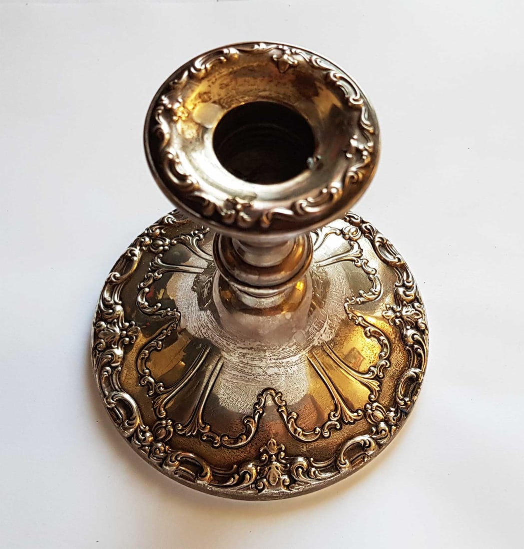 AMERICAN GORHAM STERLING SILVER CANDLESTICK ANTIQUE: No Reserve! Limited-Time Price Reduction! AMERICAN GORHAM STERLING SILVER CANDLESTICK ANTIQUE Presented is an elegant American sterling silver candlestick by the renowned Gorham Manufacturing Company,
