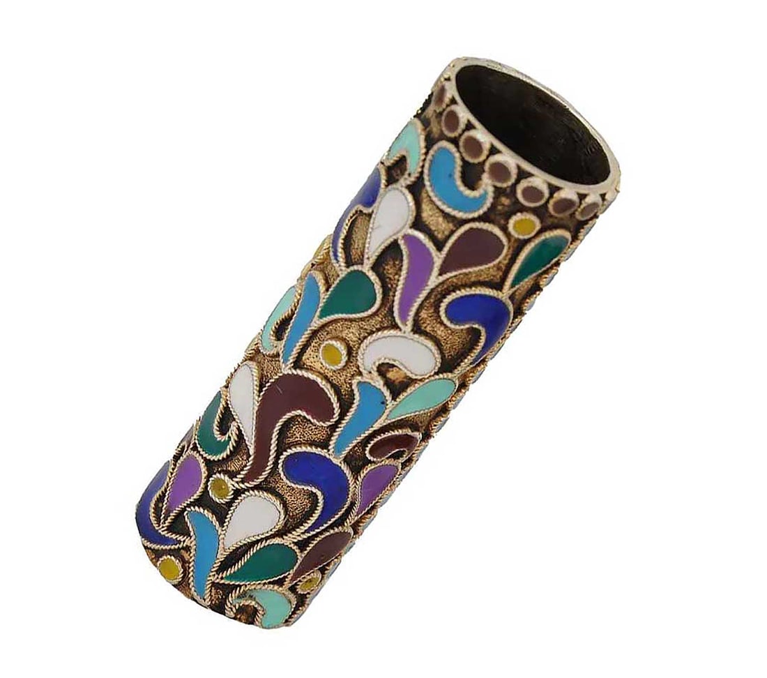 IMPERIAL RUSSIAN SILVER GILT CLOISONNE ENAMEL CANE HANDLE MOUNT 19TH CENTURY (1 of 9)