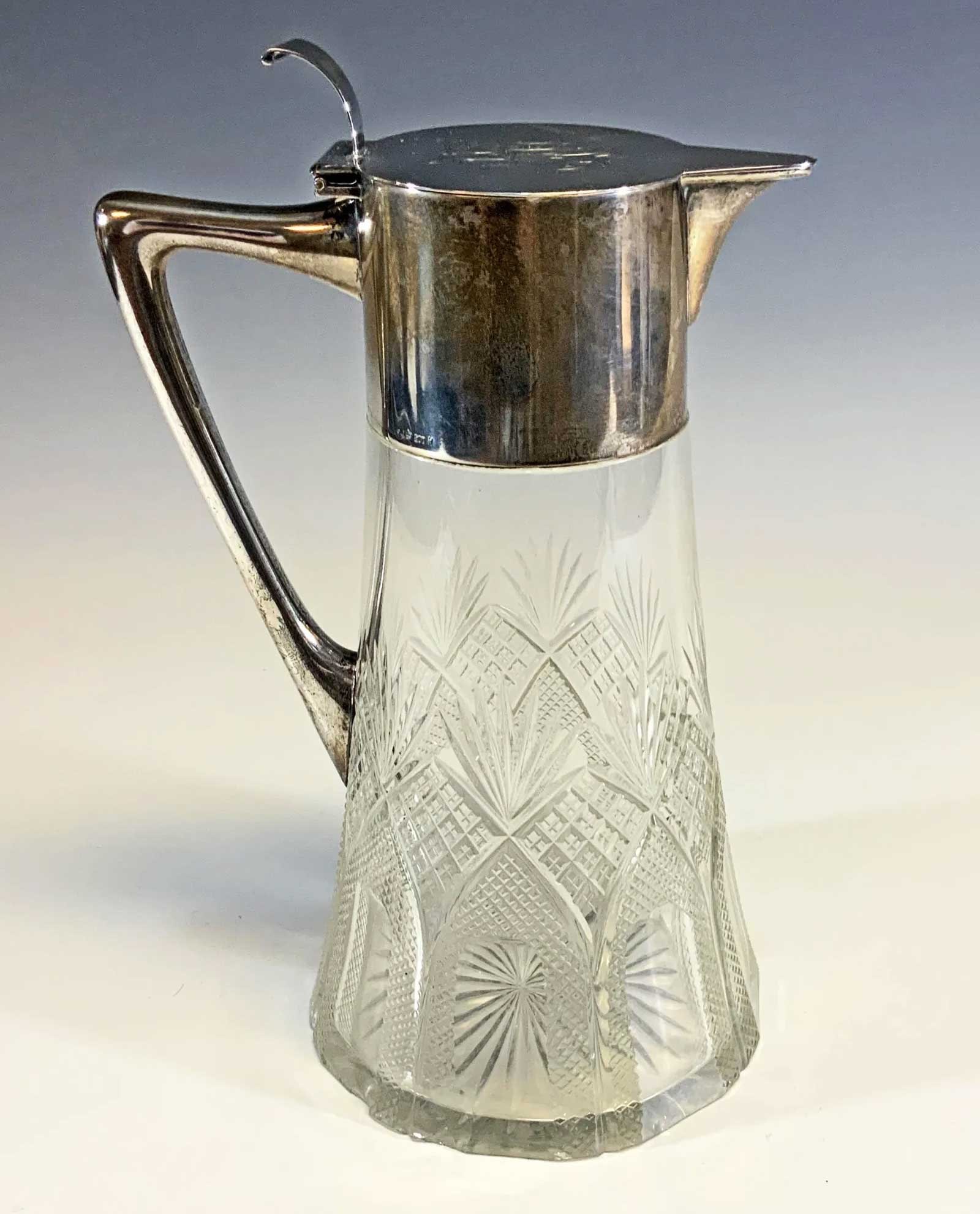 RARE GERMAN SILVER MOUNTED CUT GLASS DECANTER GEBRÜDER FRIEDLANDER BERLIN 1829: No Reserve! Limited-Time Price Reduction! RARE GERMAN SILVER MOUNTED CUT GLASS DECANTER GEBRÜDER FRIEDLANDER BERLIN 1829 Presented is a rare German silver-mounted cut glass decanter by Gebrüder Frie