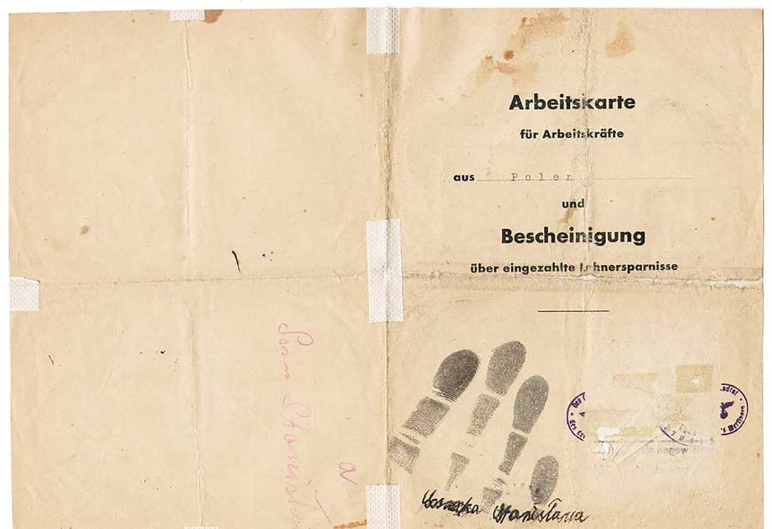 EXTREMELY RARE GERMAN WWII 1942 ARBEITSKARTE ID FOR POLISH WORKER FROM GRODNO OCCUPATION DOCUMENT (1 of 14)