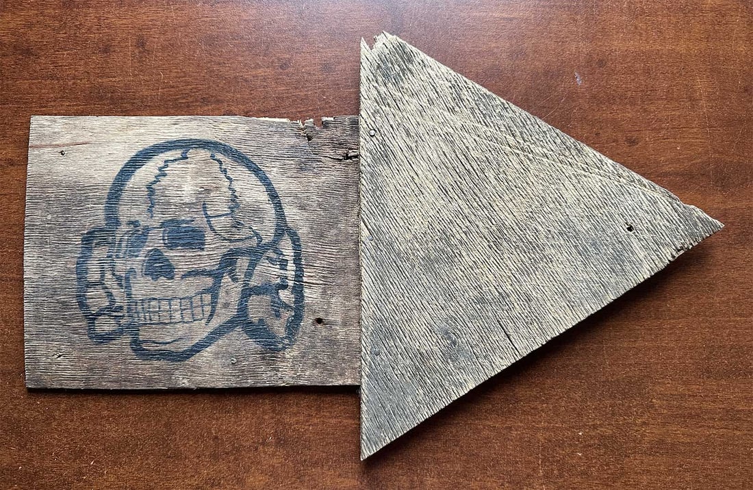 RARE GERMAN WWII SIGN WITH SKULL AND CROSSBONES HISTORICAL MILITARIA ARTIFACT: No Reserve! Limited-Time Price Reduction! RARE GERMAN WWII SIGN WITH SKULL AND CROSSBONES HISTORICAL MILITARIA ARTIFACT Presented is a rare German WWII sign featuring a skull and crossbones motif. Thi