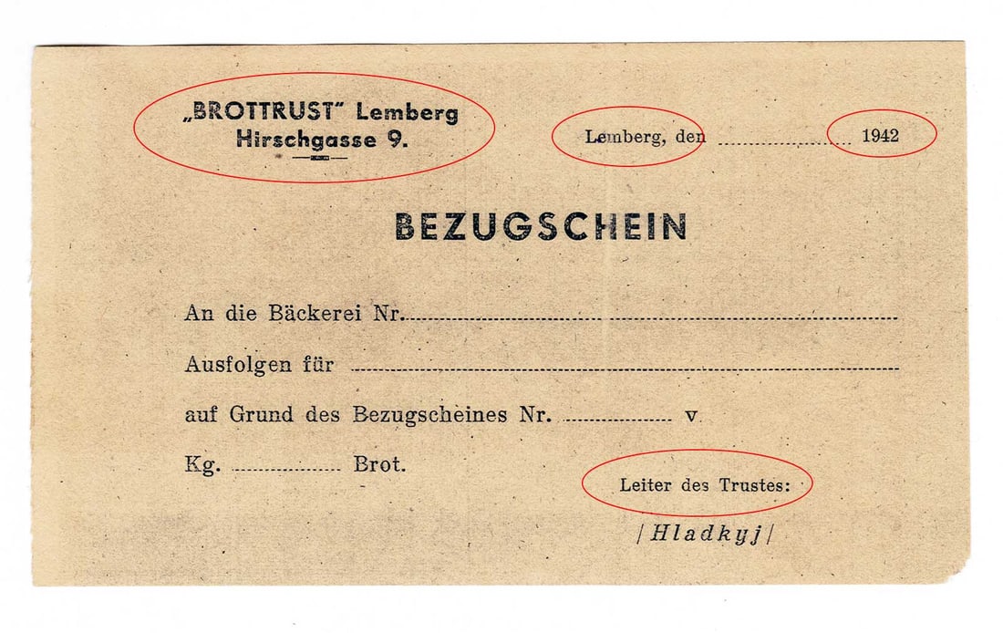 EXTREMELY RARE JEWISH WWII 1942 LEMBERG GHETTO BREAD COUPON BLANK DOCUMENT (1 of 10)