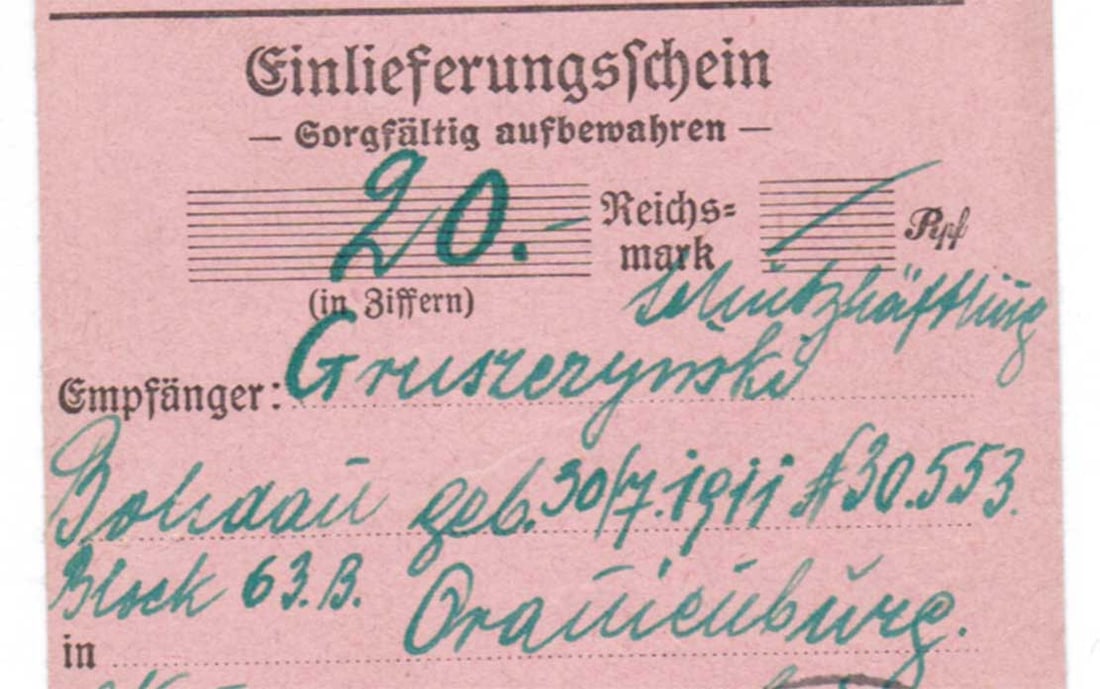 EXTREMELY RARE GERMAN WWII 1941 ORANIENBURG CONCENTRATION CAMP POSTAL RECEIPT PRISONER DOCUMENT (1 of 11)