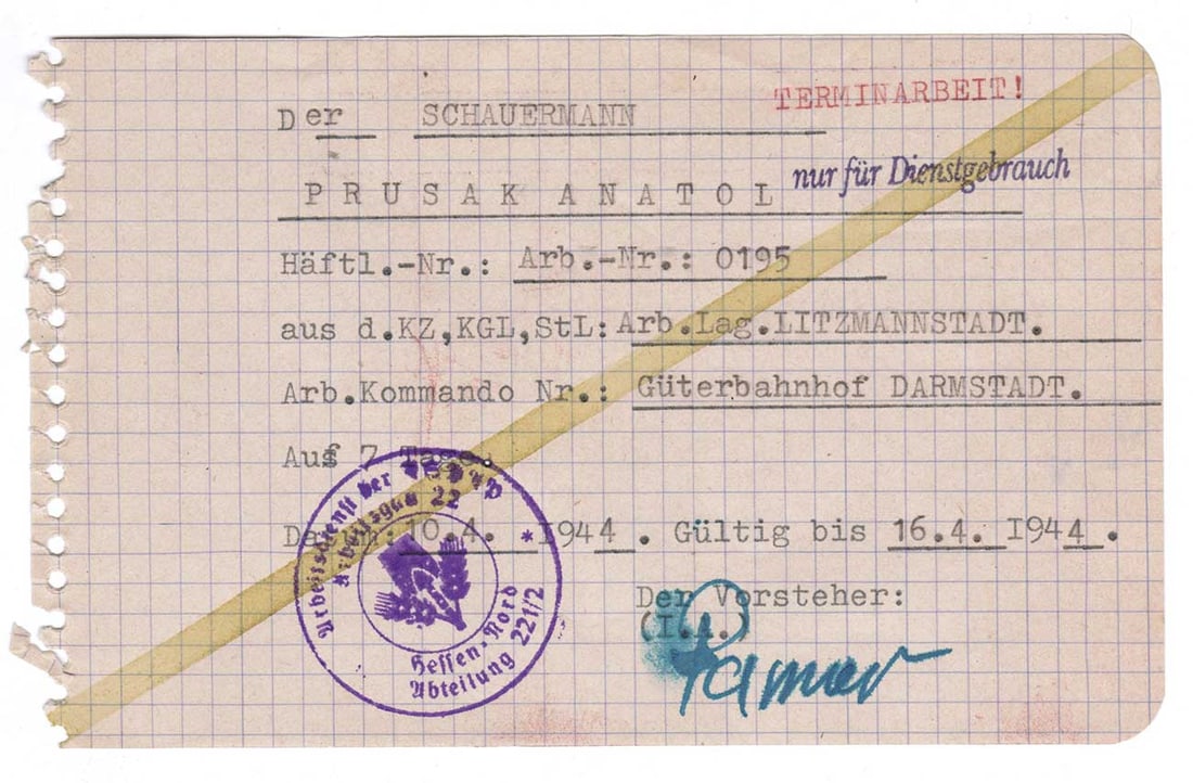 EXTREMELY RARE JEWISH WWII 1944 LITZMANNSTADT GHETTO FORCED LABOR ORDER ARCHIVE DOCUMENT (1 of 10)