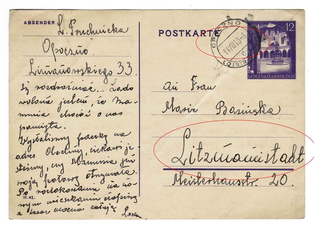 RARE GERMAN WWII 1944 POSTCARD ADDRESSED TO LITZMANNSTADT JEWISH GHETTO HISTORICAL CORRESPONDENCE: No Reserve! Limited-Time Price Reduction! RARE GERMAN WWII 1944 POSTCARD ADDRESSED TO LITZMANNSTADT JEWISH GHETTO HISTORICAL CORRESPONDENCE Presented is a rare German WWII postcard addressed to the Je