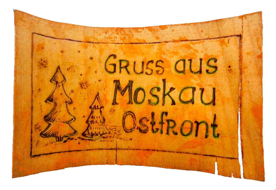 EXTREMELY RARE GERMAN WWII HANDMADE PLYWOOD POSTCARD "GRUSS AUS MOSKAU" OSTFRONT MOSCOW: No Reserve! Limited-Time Price Reduction! EXTREMELY RARE GERMAN WWII HANDMADE PLYWOOD POSTCARD "GRUSS AUS MOSKAU" OSTFRONT MOSCOW Presented is an extremely rare German WWII handmade plywood postcard f