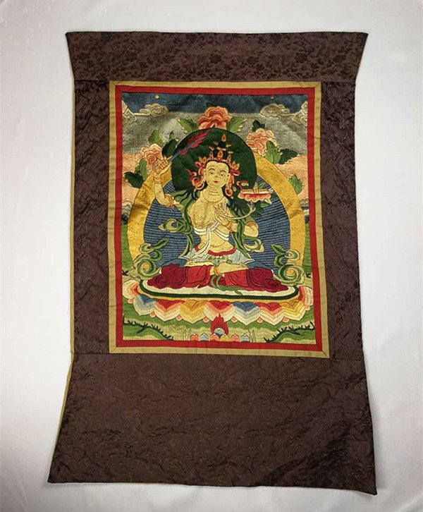 Chinese Qing Dynasty painted brocade mounts silk Thangk (1 of 7)