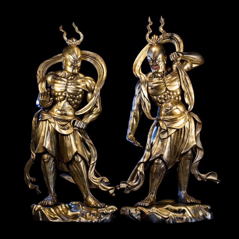 (2)Japanese bronze nio temple guardian statues
