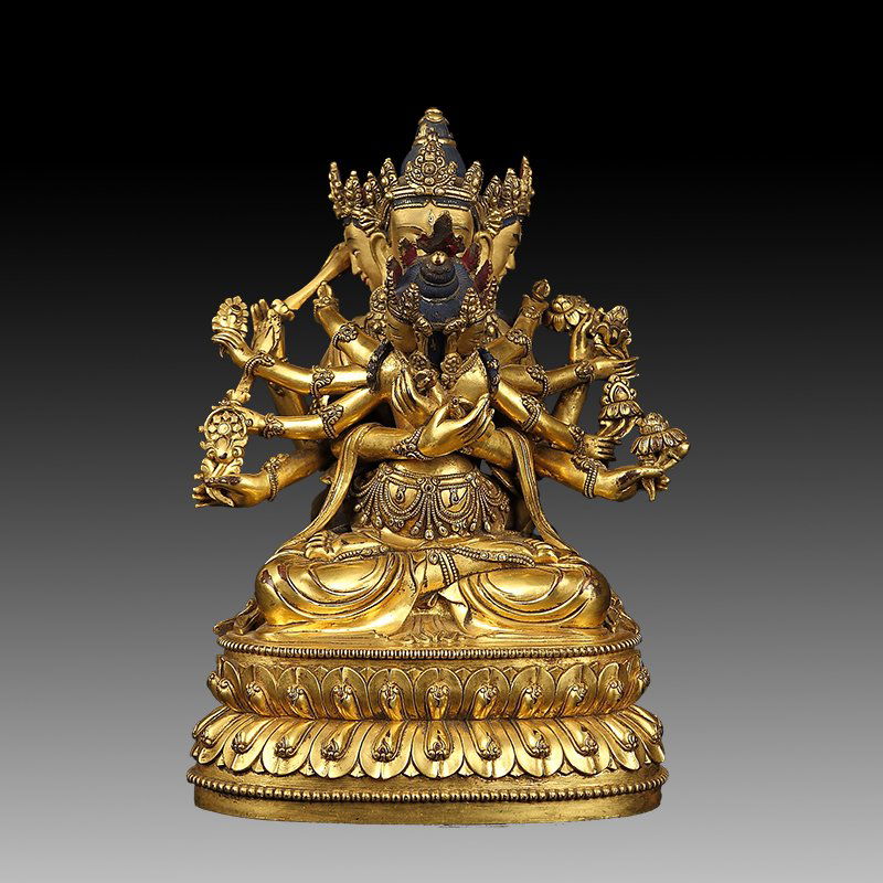 Chinese Gilt bronze cast Tibetan Yab-Yum seated Figure (1 of 6)
