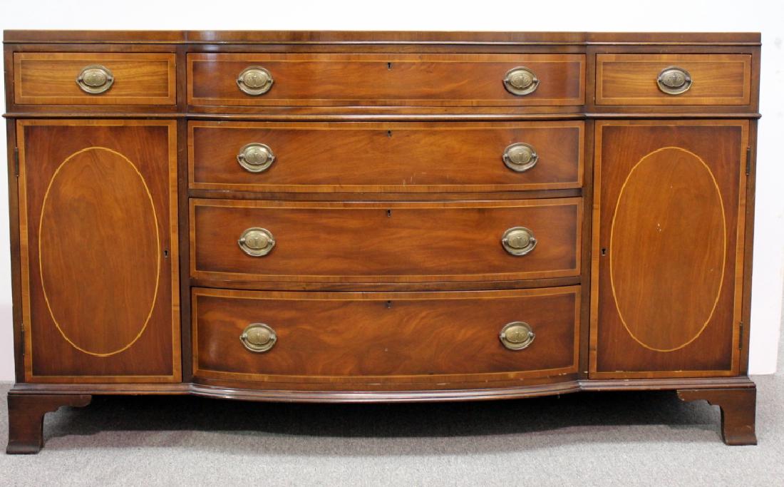 1940's Mahoghany inlaid server: 1940's Solid Wood Mahogany Inlaid Server. Good condition. 37H x 65W x 20D