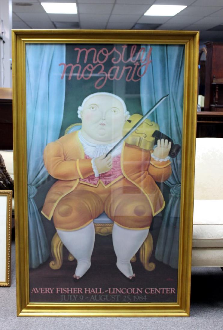 Fernando Botero, Title: "Mosty Mozart": Offset lithograph poster, Lincoln Center for the Performing Arts, edition of 800 poster. Dimensions: 56.25H x 32.75W in. Framed 62H x 38W in. Unsigned, Circa: 1984 Condition: appears very good,