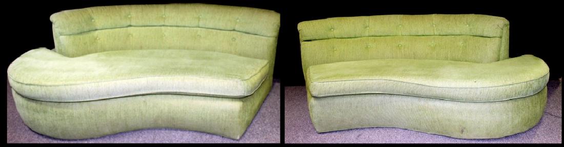 Lime Green 2-Piece Sofa: Each section is 80W x 36D x 28.5H in. This 2-piece sectional sofa has a beautifully uncommon style with great bones worth reupholstering. Cigarette burn and mild stains from many penthouse parties.Ill