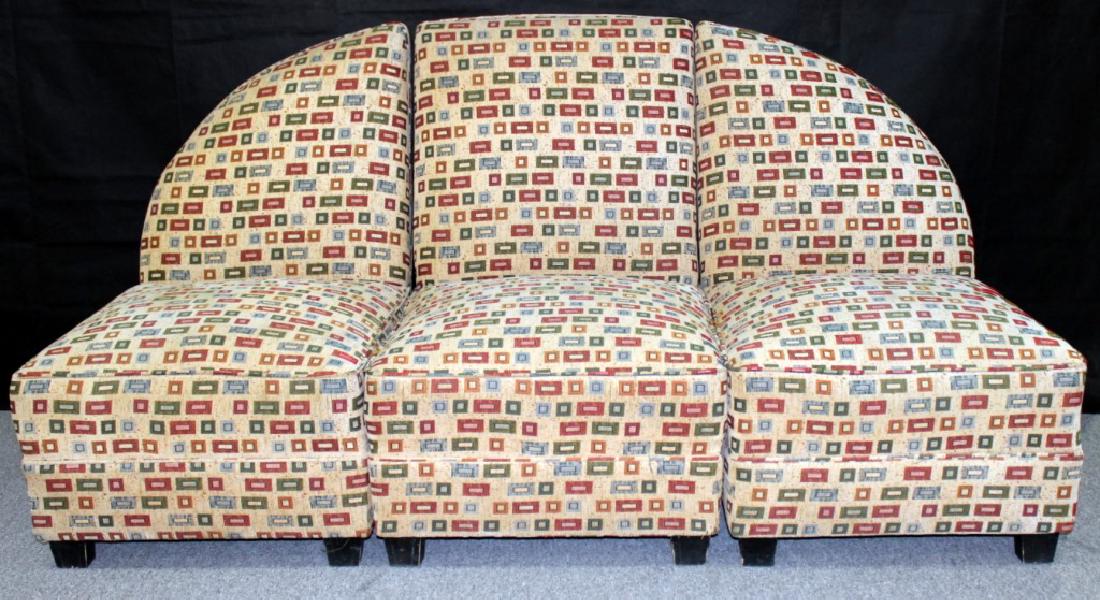 Sectional Loveseat in 3 Pieces: 37H x 76W x 30D in. This piece had been reupholstered and extra fabric is included with the loveseat. This piece is also shown in Kathleen Hackett's book "Brooklyn Interiors" (not included). Photo of