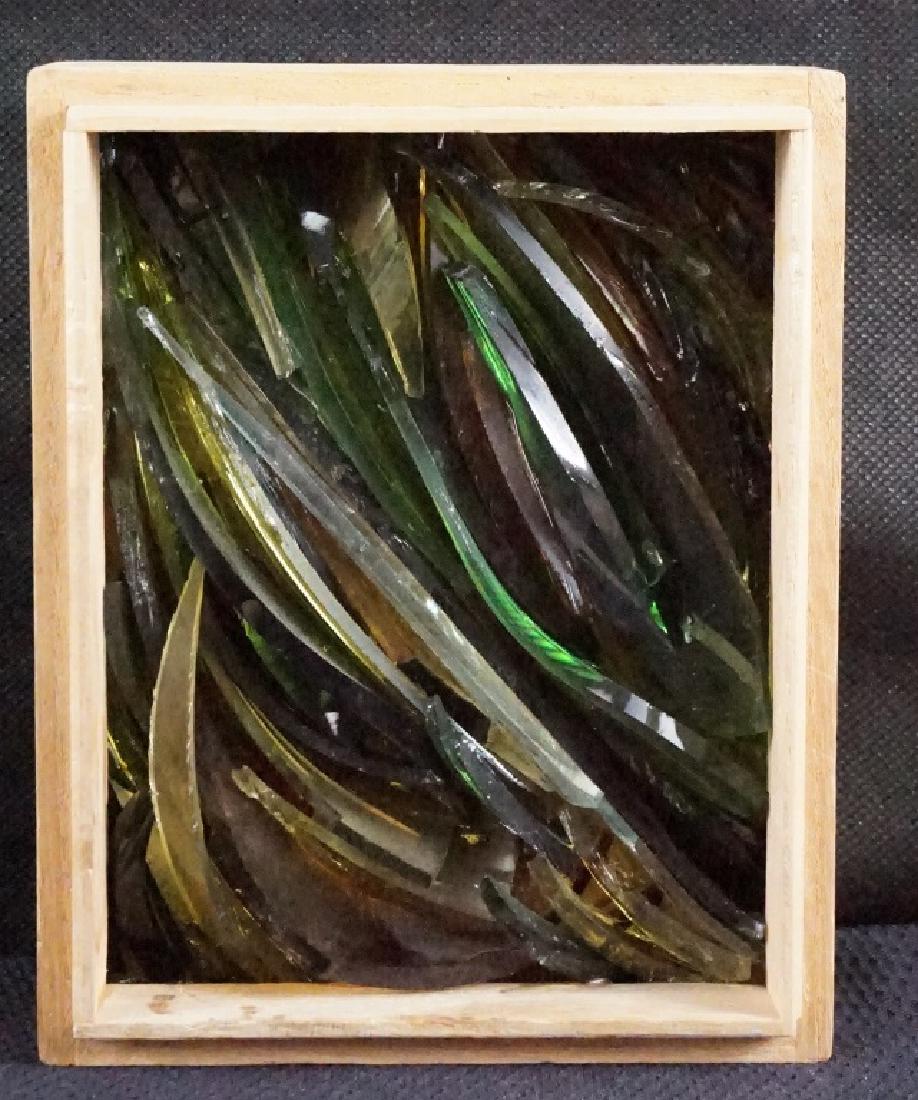 Alyona Kirtsova (b.1954) Russian, Sculpture: Titled: Some Treasures, Wood framed with strips of color glass. Inscribed on back: "To Tama and Tim Some Treasures From Alyona" 6h x 5w in.