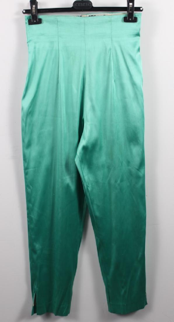 Stephen Sprouse Aqua Slacks: Size 8 silk aqua slacks. 28 in. waist, 38.5 in. length; high waist.