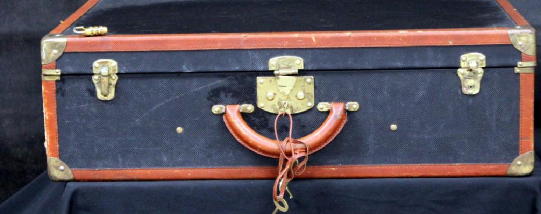 Botega Veneta Luggage: 8.5H x 27.5W x 17.5D in. Black with tan trim and gold tone locks. Locks in poor condition, needs work.