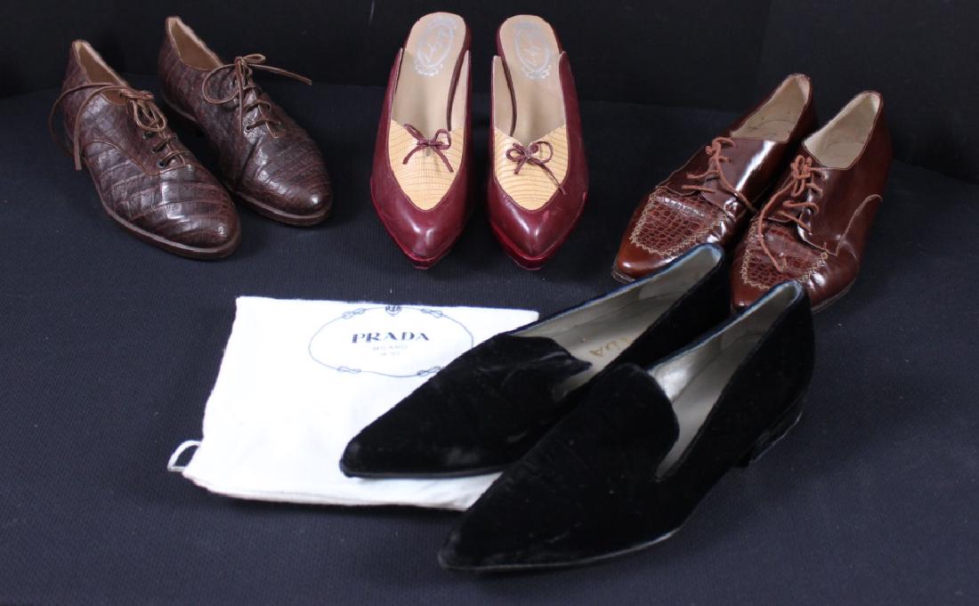 Vintage Shoes Prada, Bally, Salpy (4): Slighlty worn Prada black velvet with bag, Ballys, Salpy and Mauo Frizon. All Size 9.