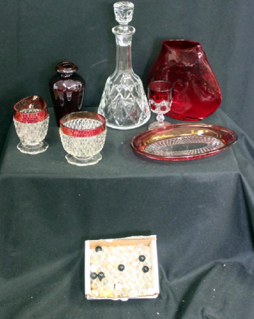 Decanter, Cranberry Glass & Marbles: Auction House will not ship this lot