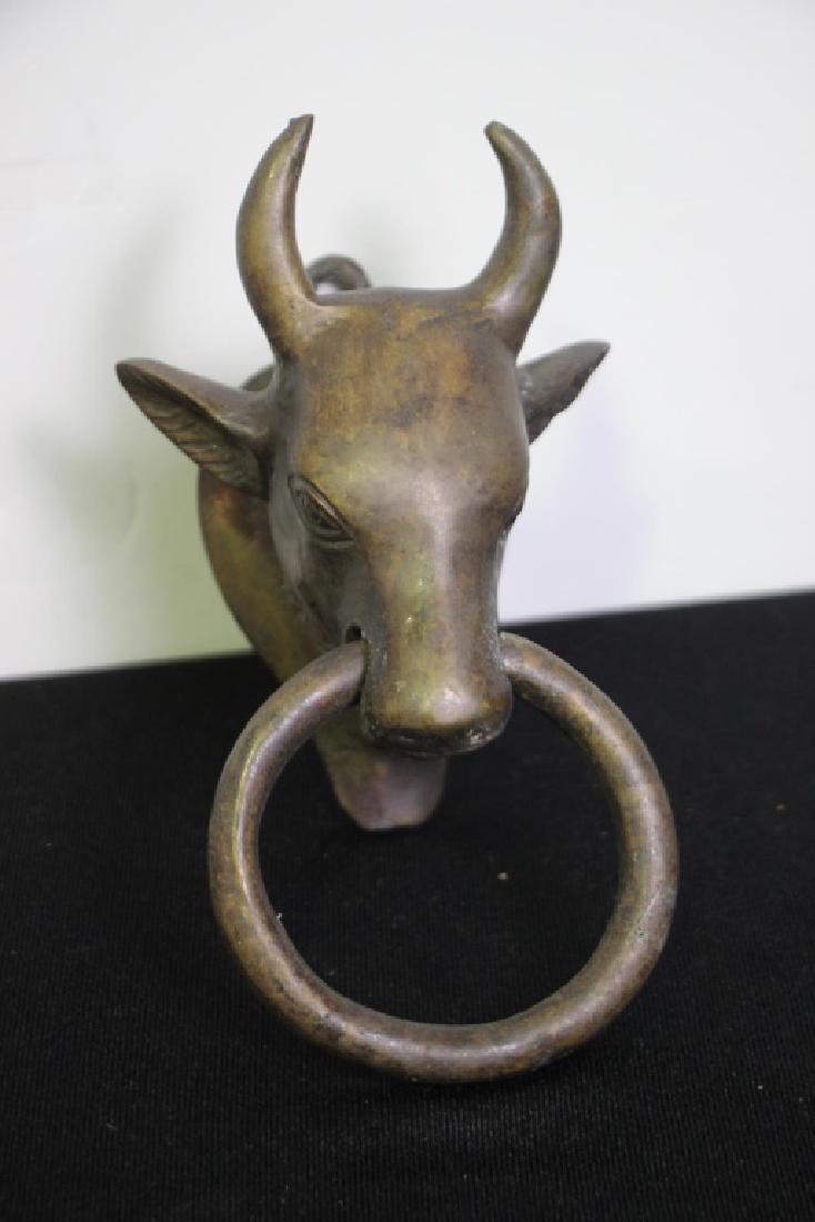 Brass Bull Towel Hardware - Ring Through Nose: Solid with a good weight to it. 3h x 4w x 3.5d inches. Goldfinch Auctions can ship this lot in-house.